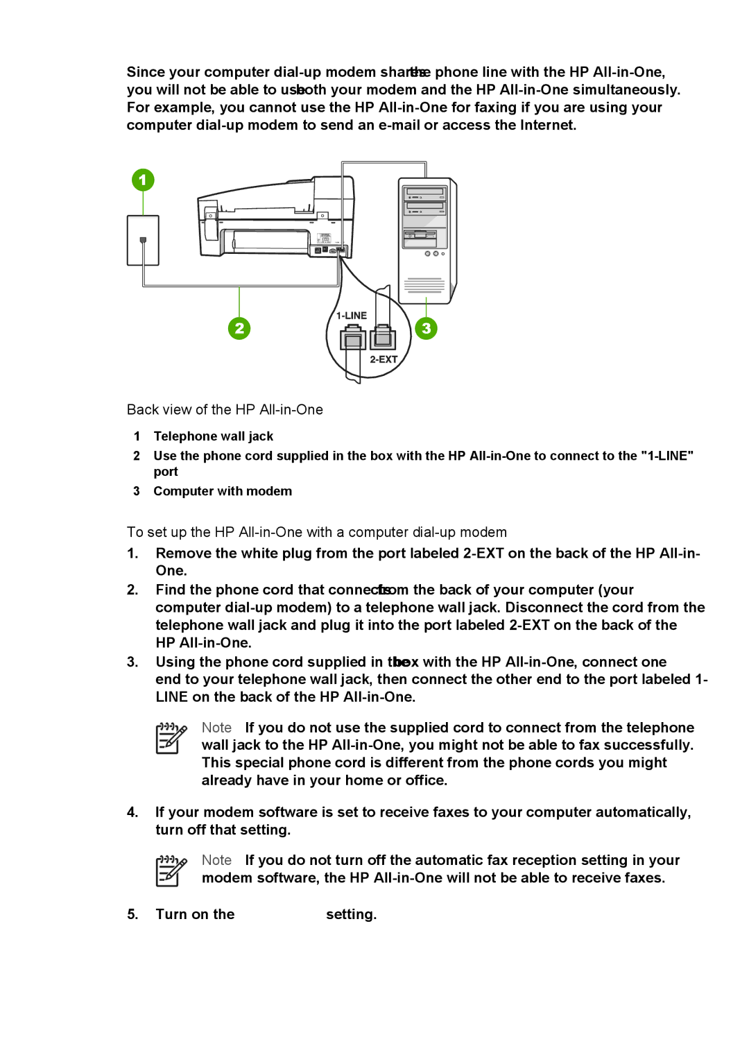 HP 6310xi manual To set up the HP All-in-One with a computer dial-up modem 