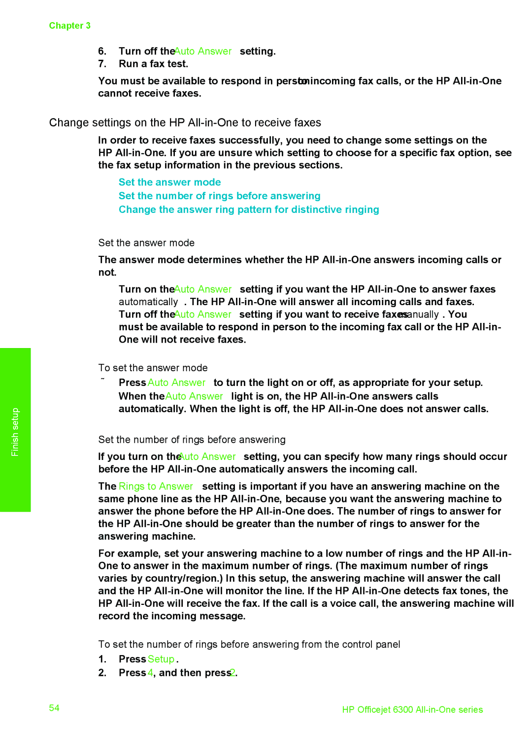 HP 6310xi manual Change settings on the HP All-in-One to receive faxes, Set the answer mode, To set the answer mode 