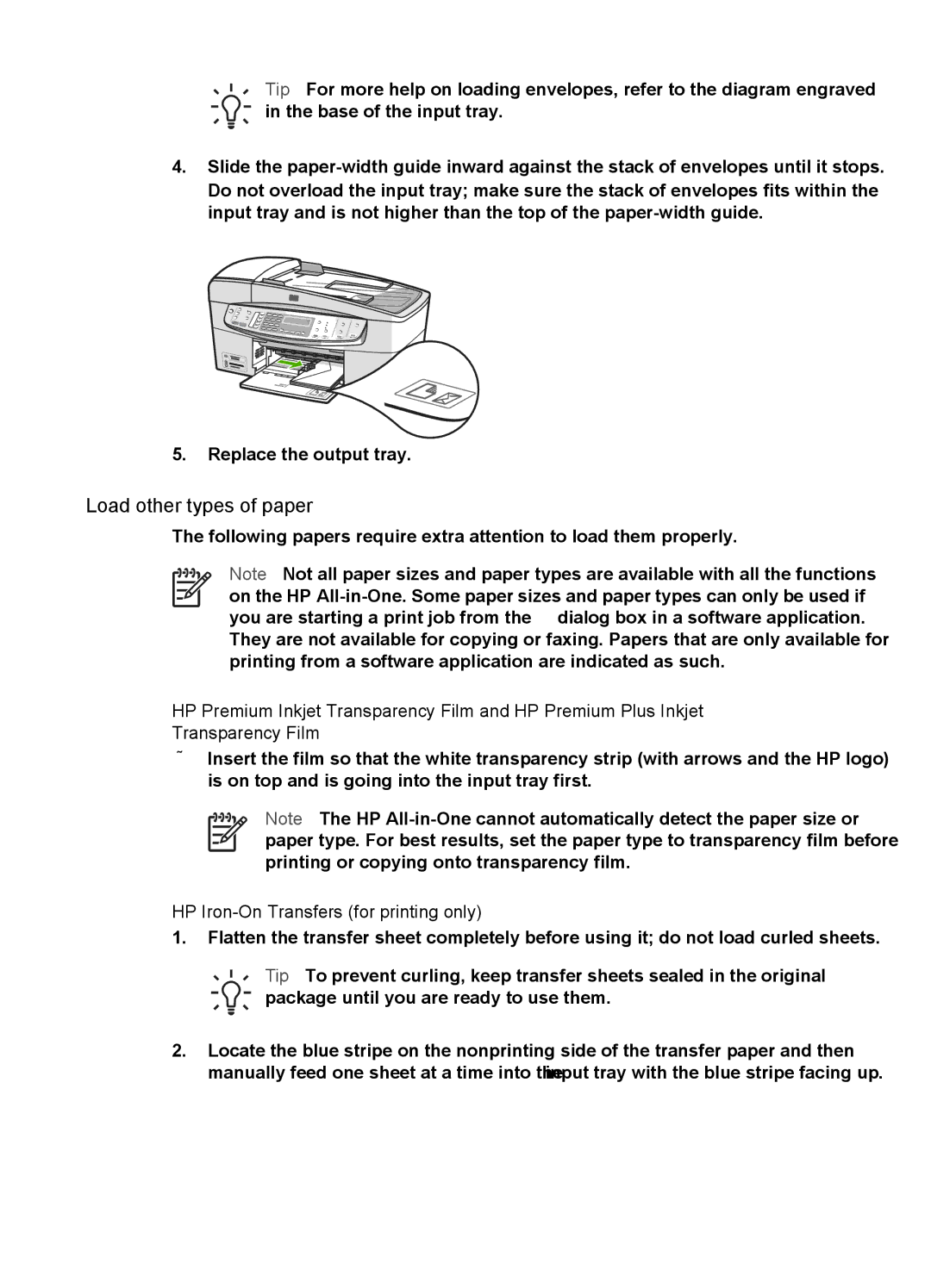 HP 6310xi manual Load other types of paper, HP Iron-On Transfers for printing only 