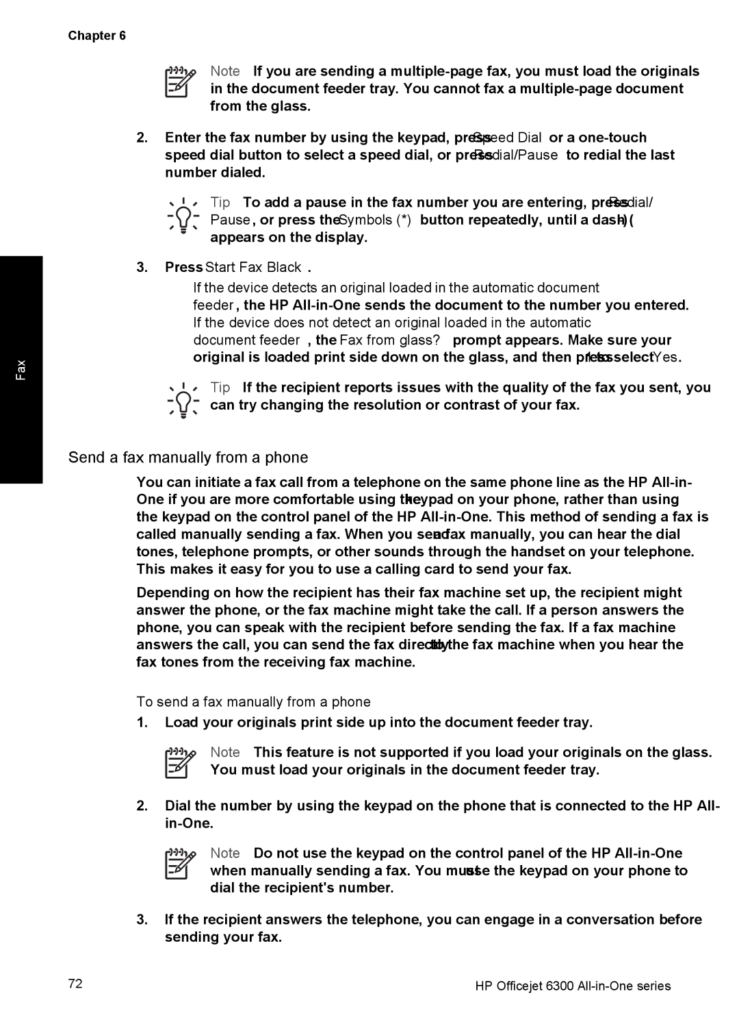 HP 6310xi Send a fax manually from a phone, Press Start Fax Black, To send a fax manually from a phone 