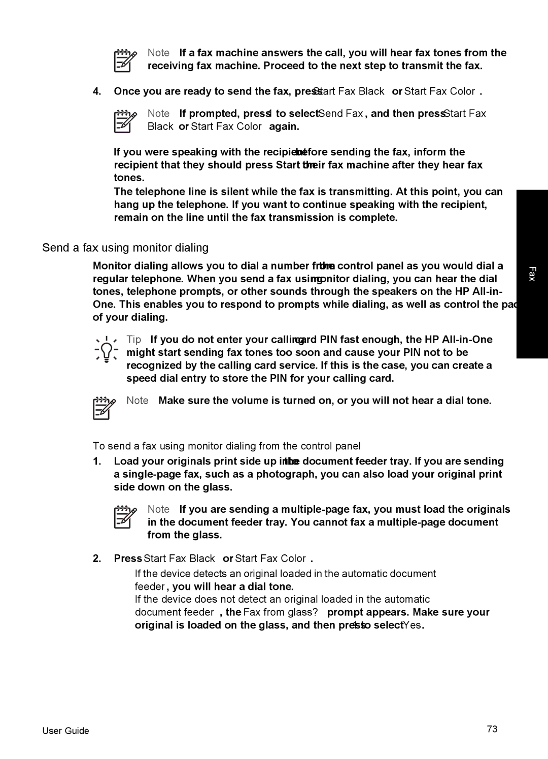 HP 6310xi manual Send a fax using monitor dialing, To send a fax using monitor dialing from the control panel 