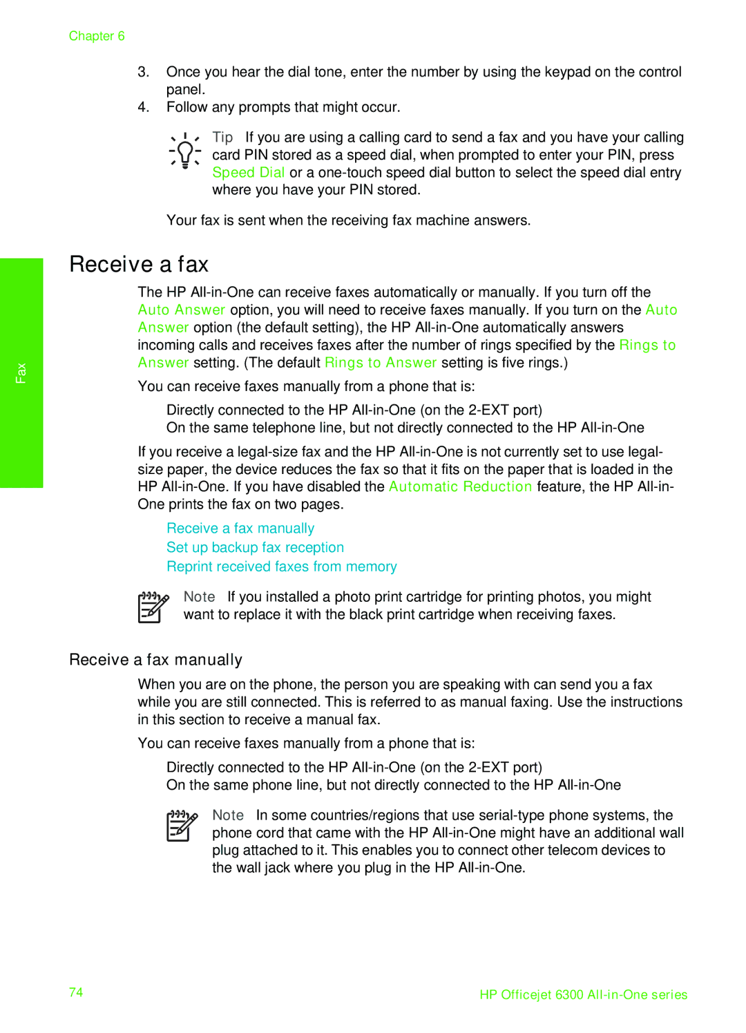 HP 6310xi Receive a fax manually 