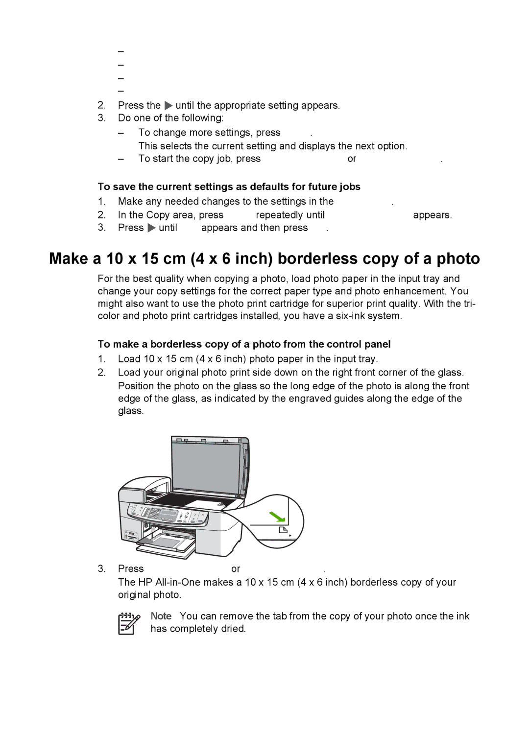 HP 6310xi manual Make a 10 x 15 cm 4 x 6 inch borderless copy of a photo, Press Start Copy Black or Start Copy Color 