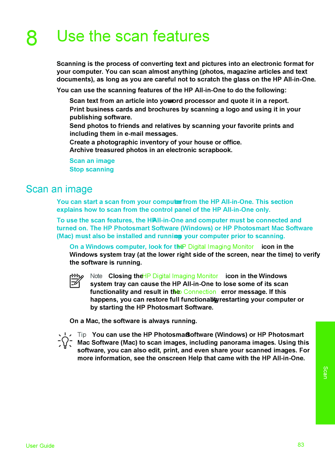 HP 6310xi manual Use the scan features, Scan an image 