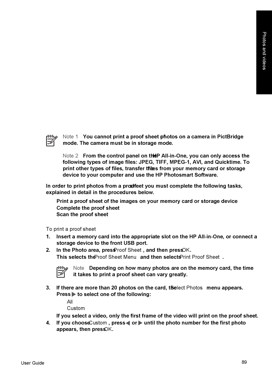 HP 6310xi manual To print a proof sheet, All Custom 