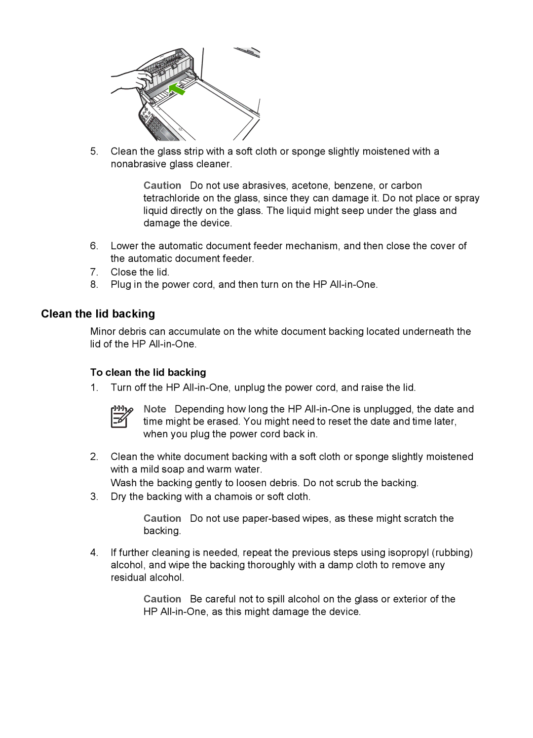 HP 6310xi manual Clean the lid backing, To clean the lid backing 