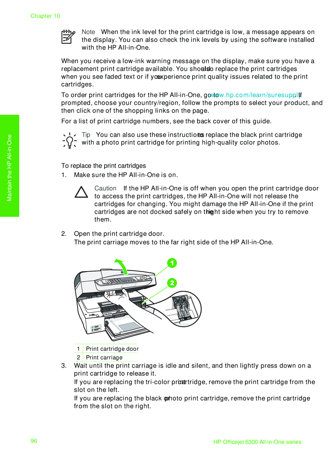 HP 6310xi manual To replace the print cartridges 