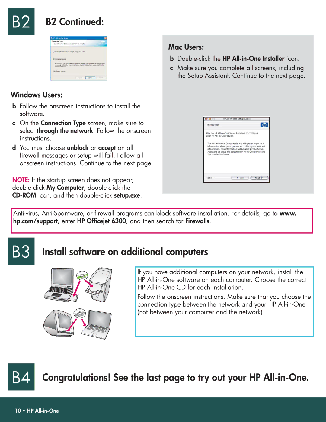 HP 6310xi manual B2 B2, B3 Install software on additional computers 