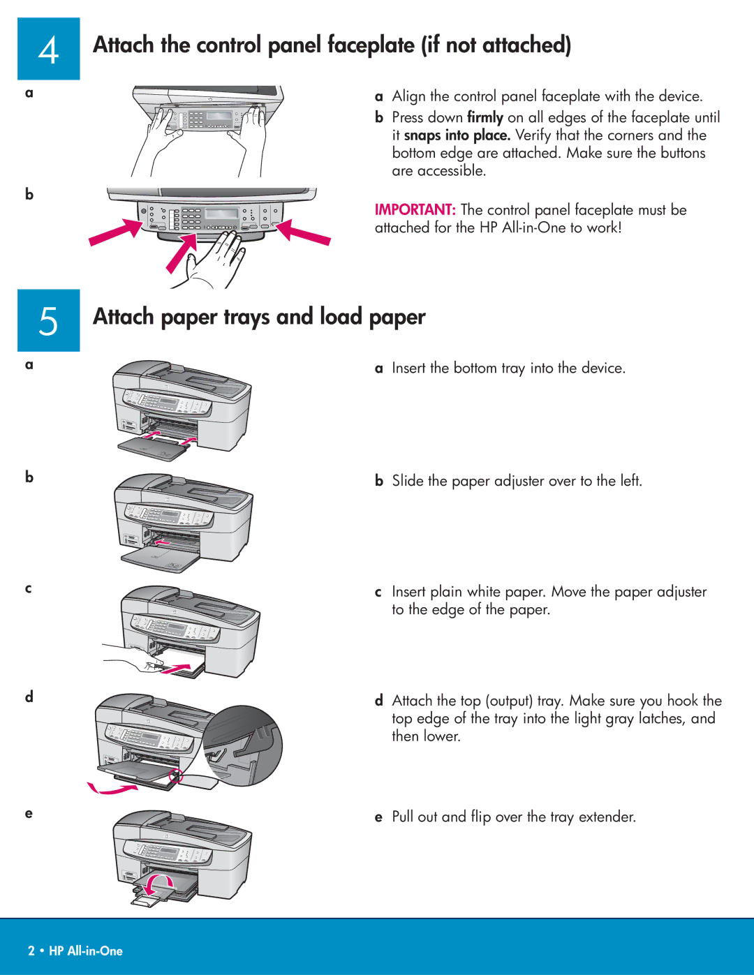 HP 6310xi manual Attach the control panel faceplate if not attached, Attach paper trays and load paper 