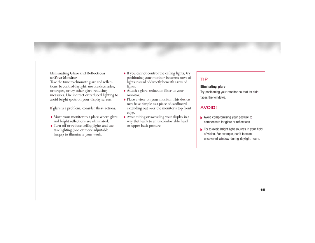 HP 6330US manual If glare is a problem, consider these actions, Eliminating glare 