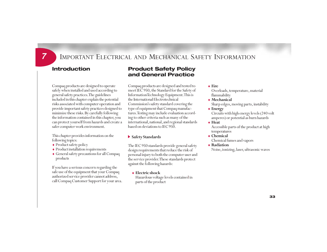 HP 6330US Important Electrical and Mechanical Safety Information, Introduction Product Safety Policy General Practice 