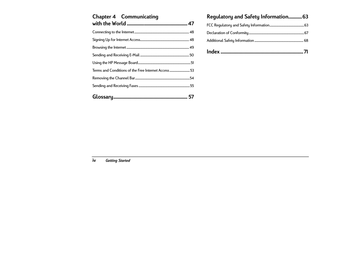 HP 6340 (US/CAN), 6346 (US) manual Hapter 4 Communicating Regulat Safety Information, Index Glossary 