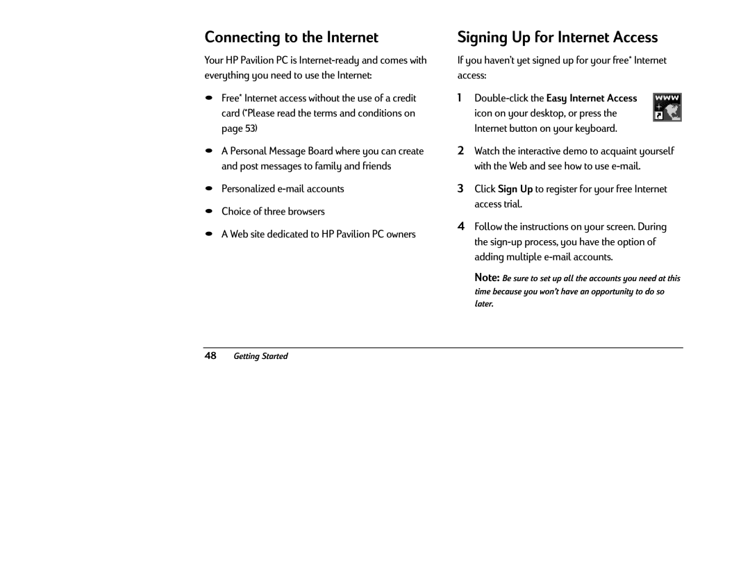 HP 6340 (US/CAN), 6346 (US) manual Connecting to the Internet, Signing Up for Internet Access 