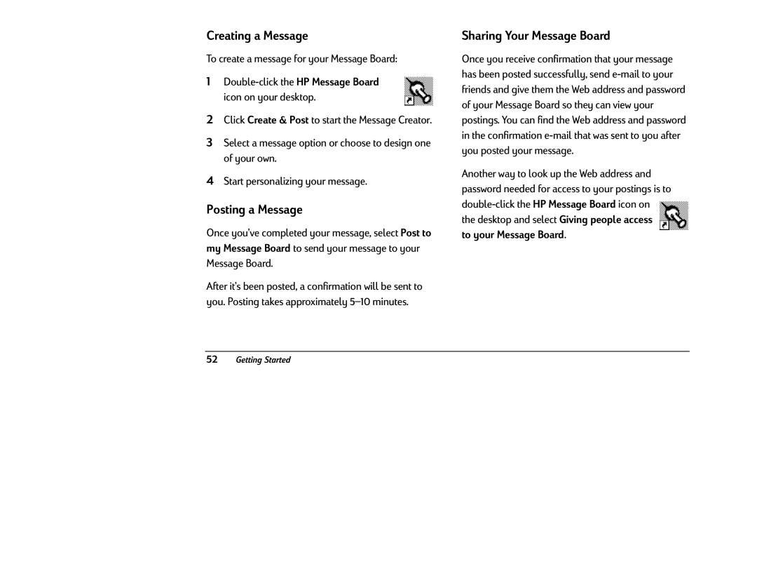 HP 6340 (US/CAN), 6346 (US) manual Creating a Message, Posting a Message, Sharing Your Message Board, To your Message Board 