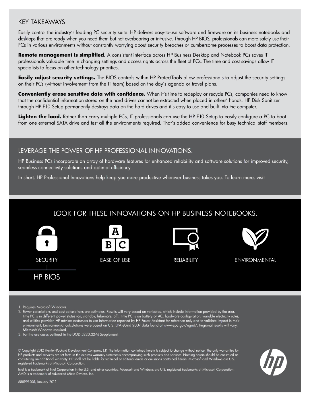 HP 6360t Mobile manual Key takeaways, Leverage the Power of HP Professional Innovations 