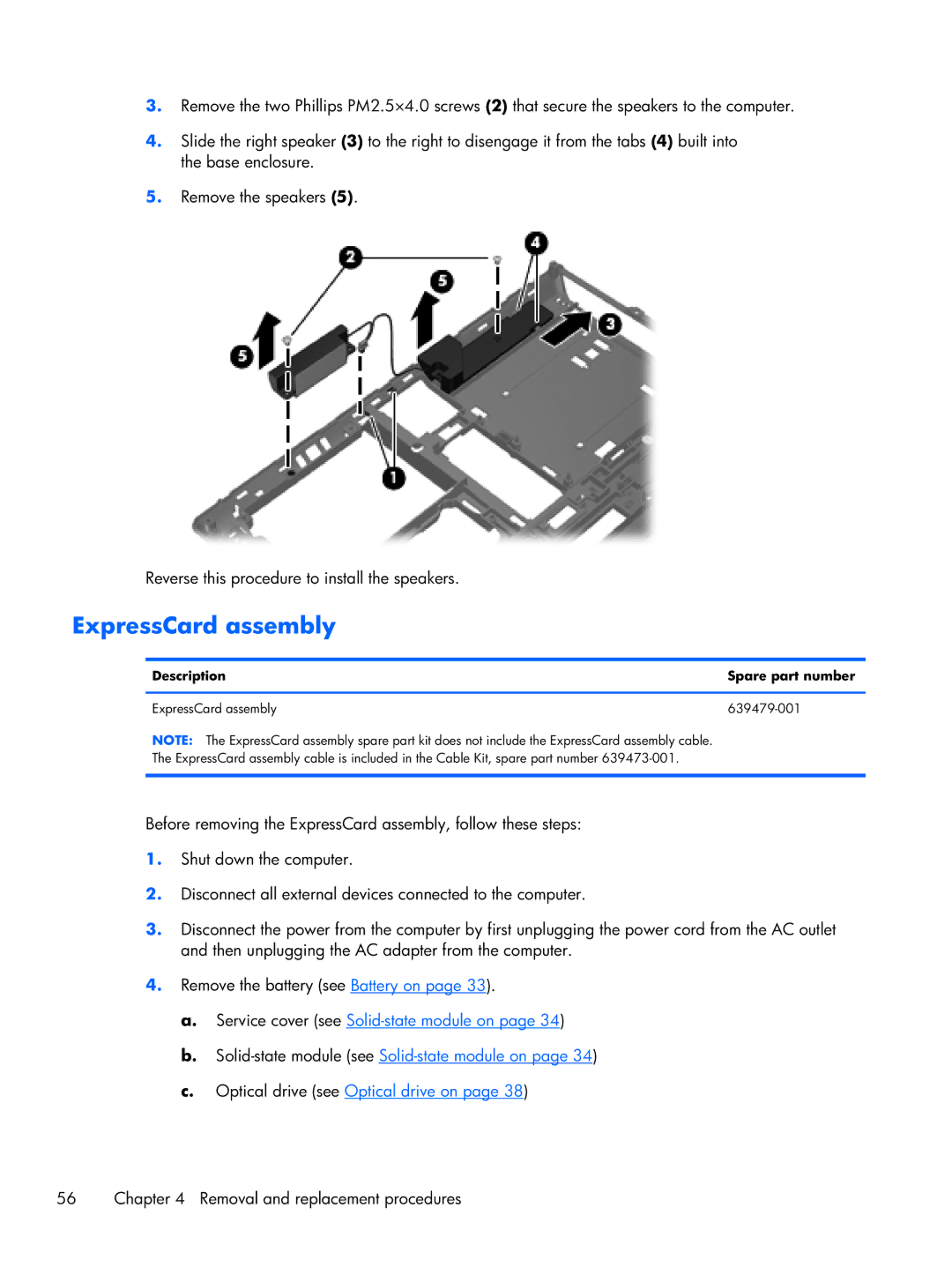 HP 6360t Mobile manual ExpressCard assembly, Description Spare part number 