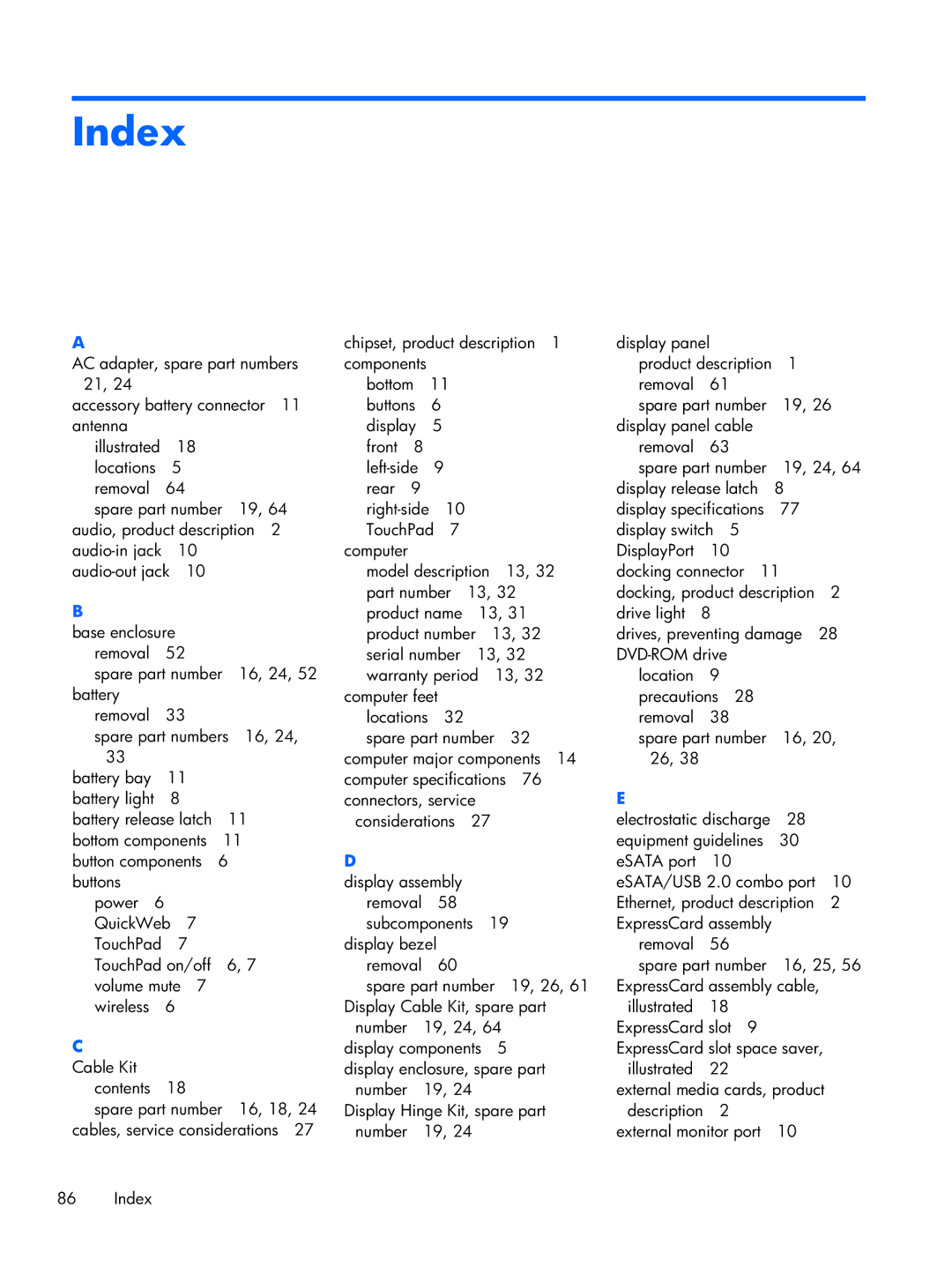 HP 6360t Mobile manual Index 