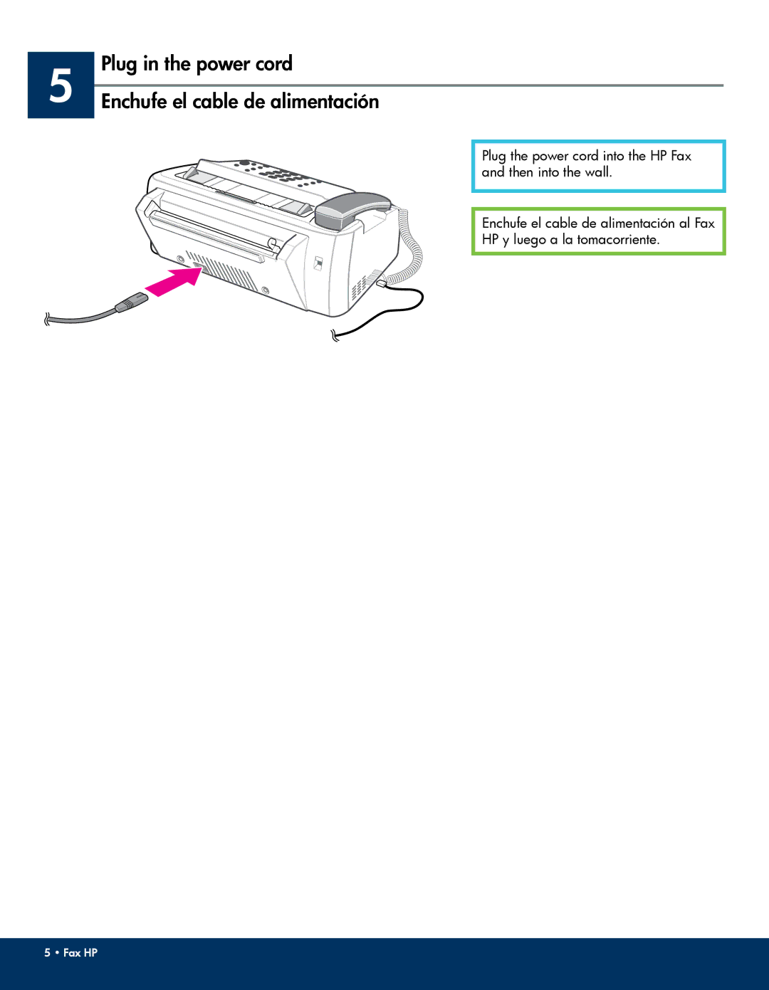 HP 640 Fax manual Plug in the power cord, Enchufe el cable de alimentación 