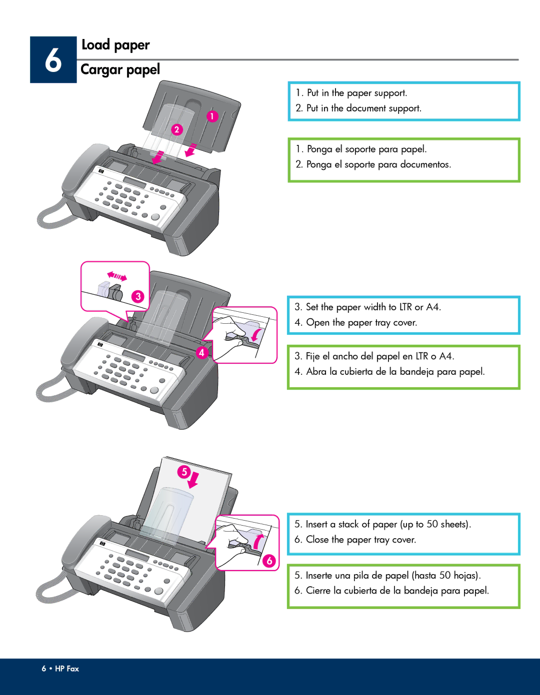 HP 640 Fax manual Load paper, Cargar papel 