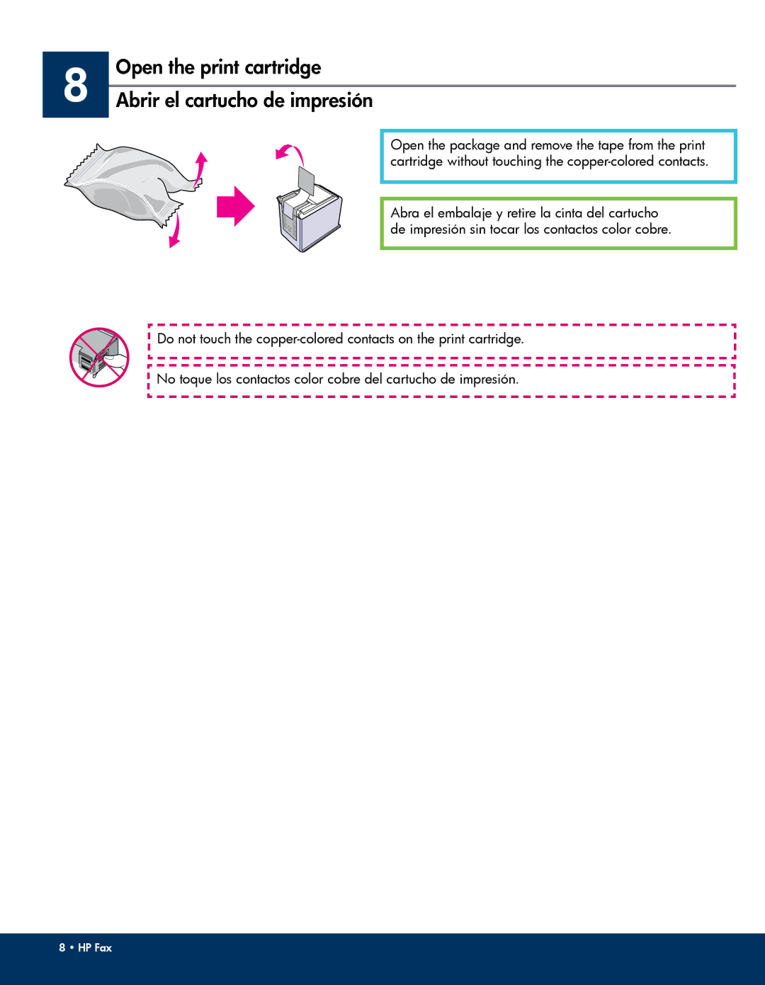 HP 640 Fax manual Open the print cartridge, Abrir el cartucho de impresión 