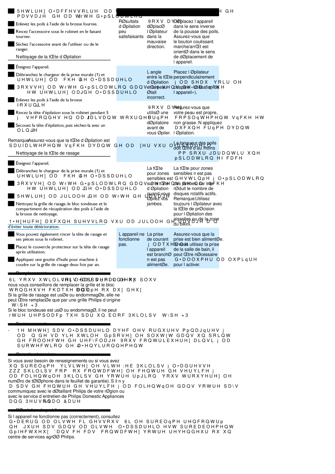 HP 6409 Nettoyage de la tête d’épilation, Nettoyage de la tête de rasage, Remplacement, Environnement, Garantie et service 