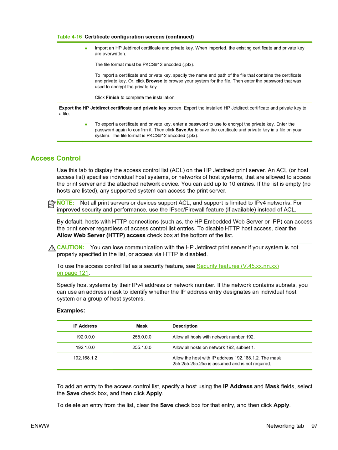 HP 640n Print Server manual Access Control, Examples 