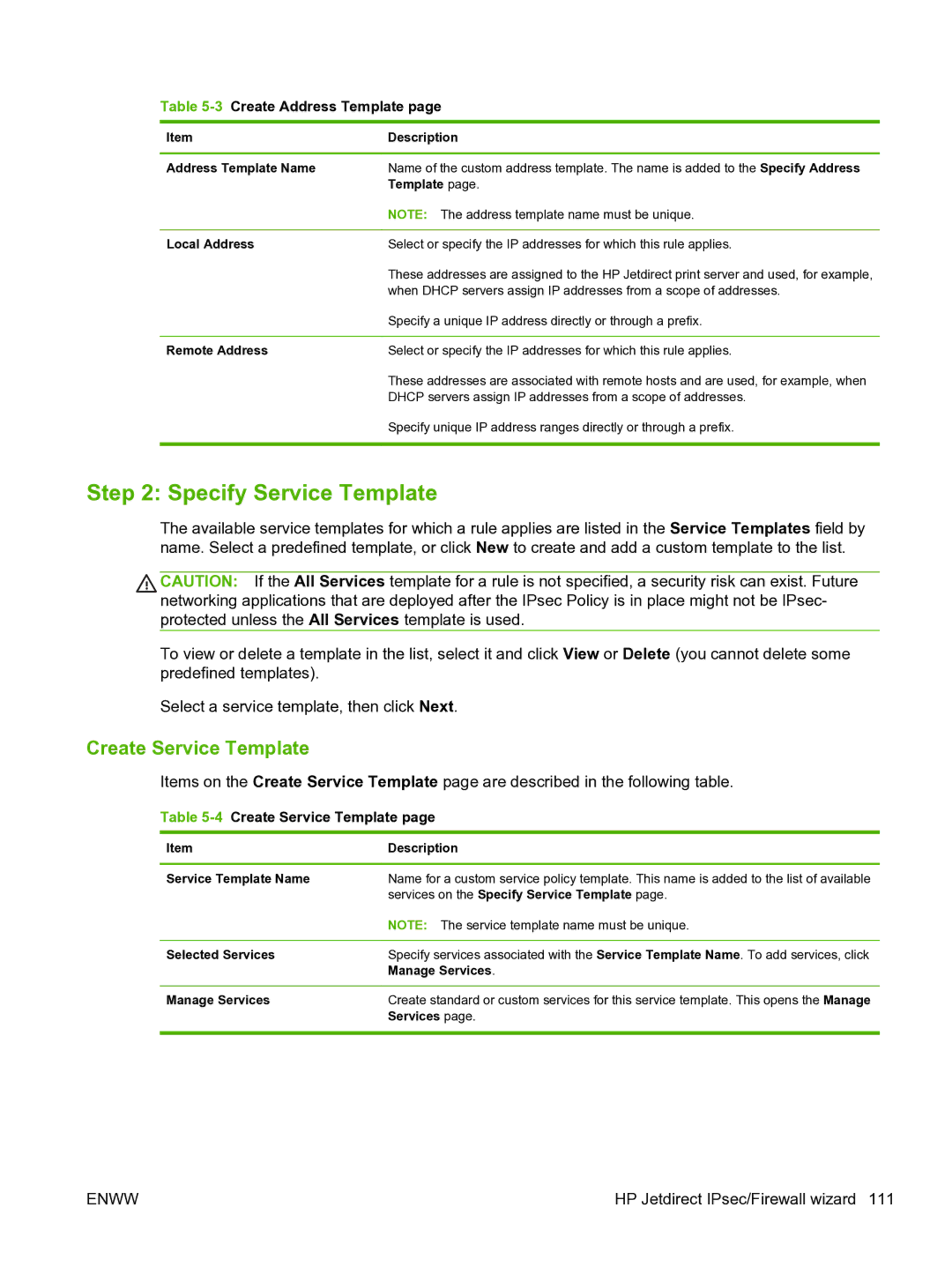 HP 640n Print Server manual Specify Service Template, 3Create Address Template, 4Create Service Template 