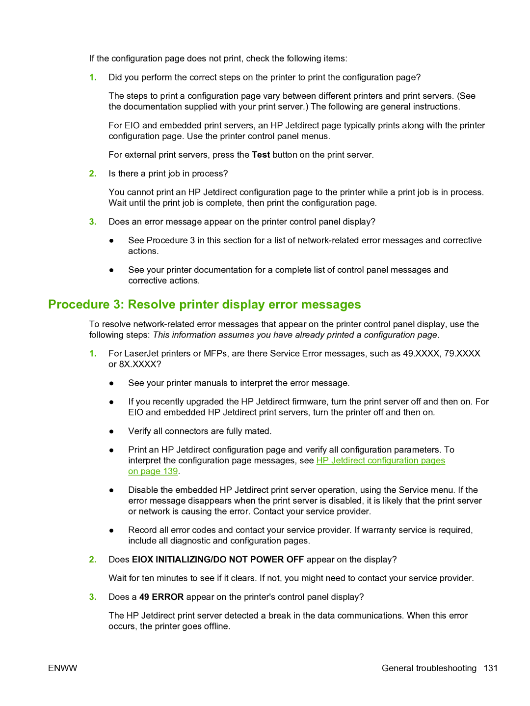 HP 640n Print Server manual Procedure 3 Resolve printer display error messages 