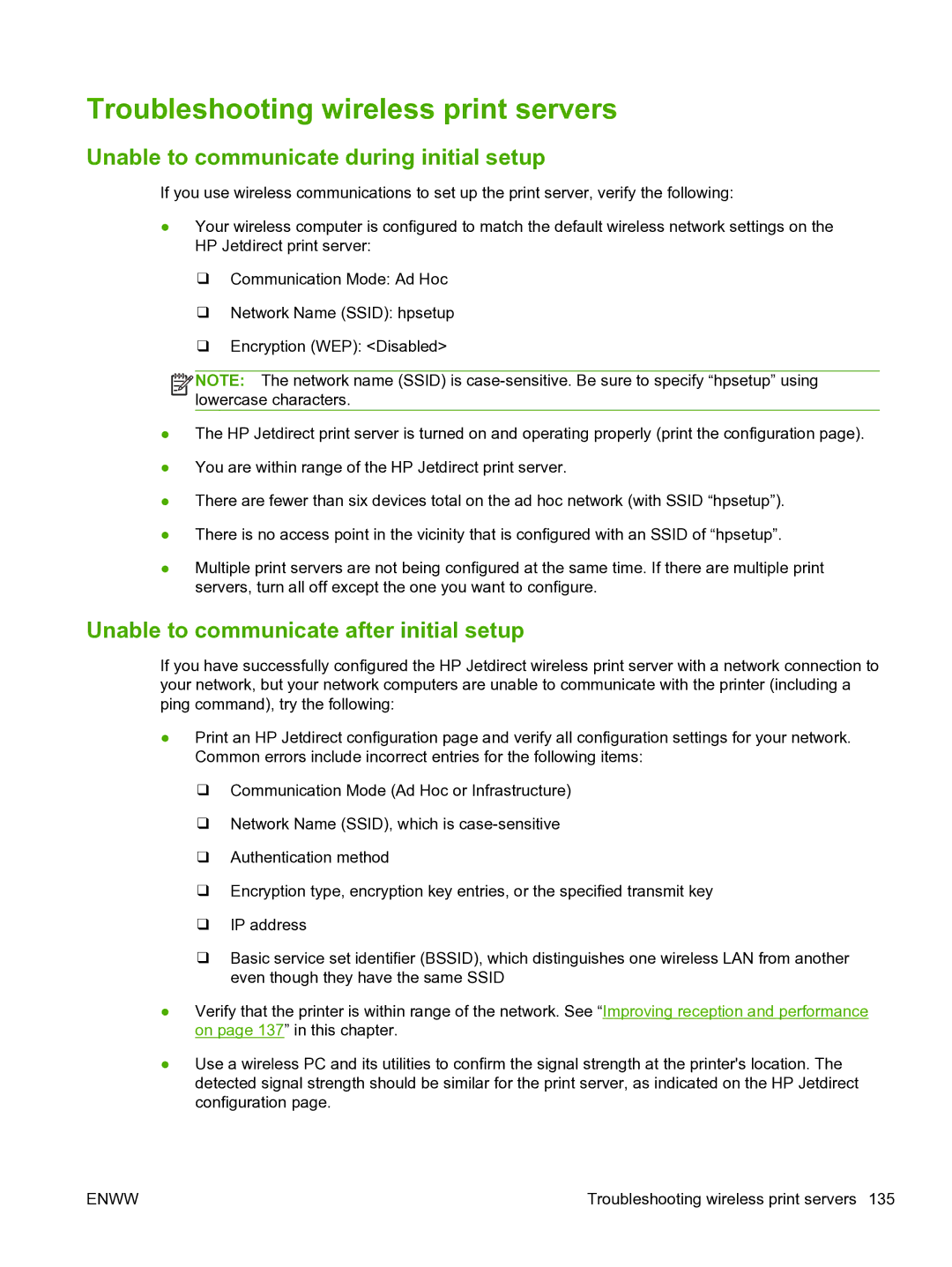 HP 640n Print Server manual Troubleshooting wireless print servers, Unable to communicate during initial setup 