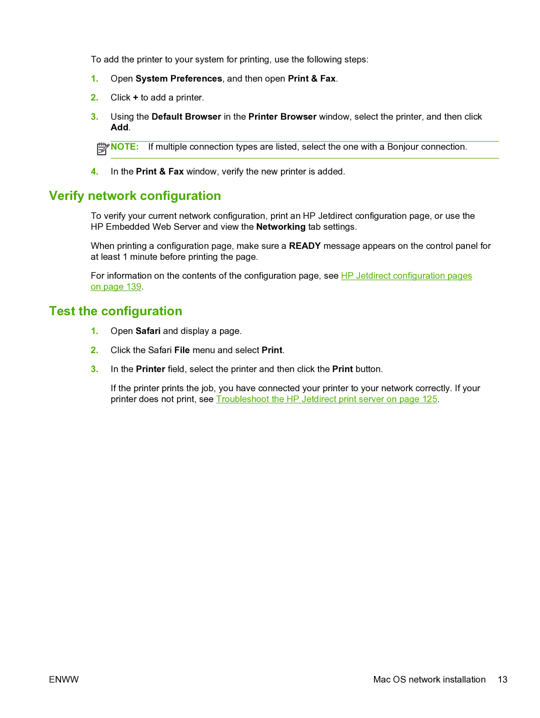 HP 640n Print Server manual Verify network configuration, Test the configuration 