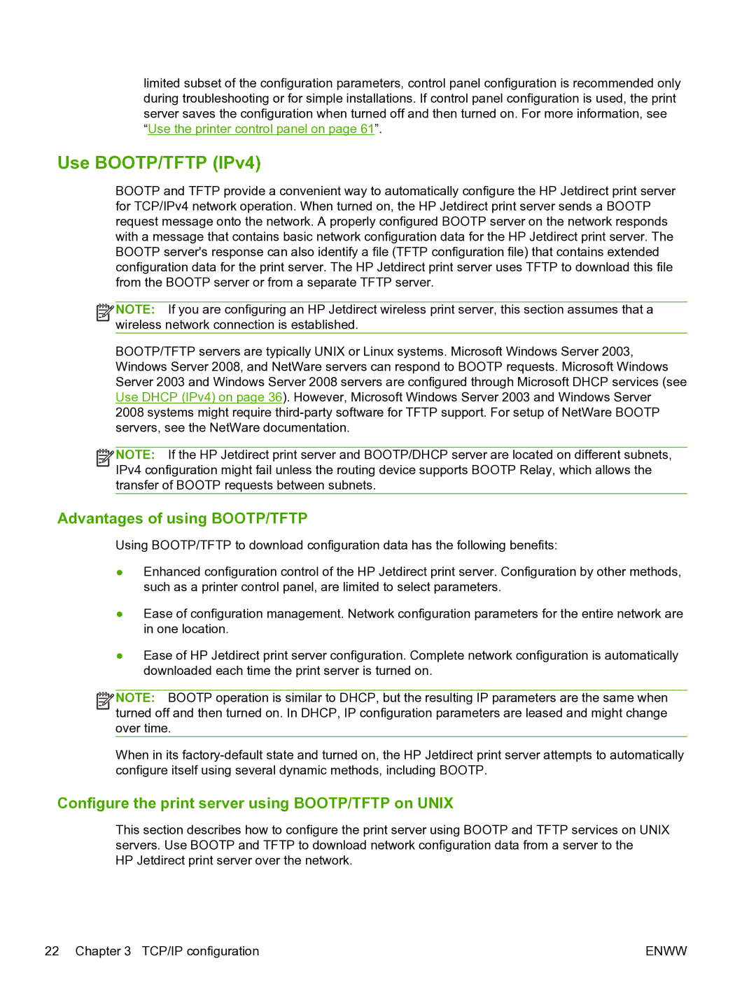 HP 640n Print Server manual Use BOOTP/TFTP IPv4, Advantages of using BOOTP/TFTP 