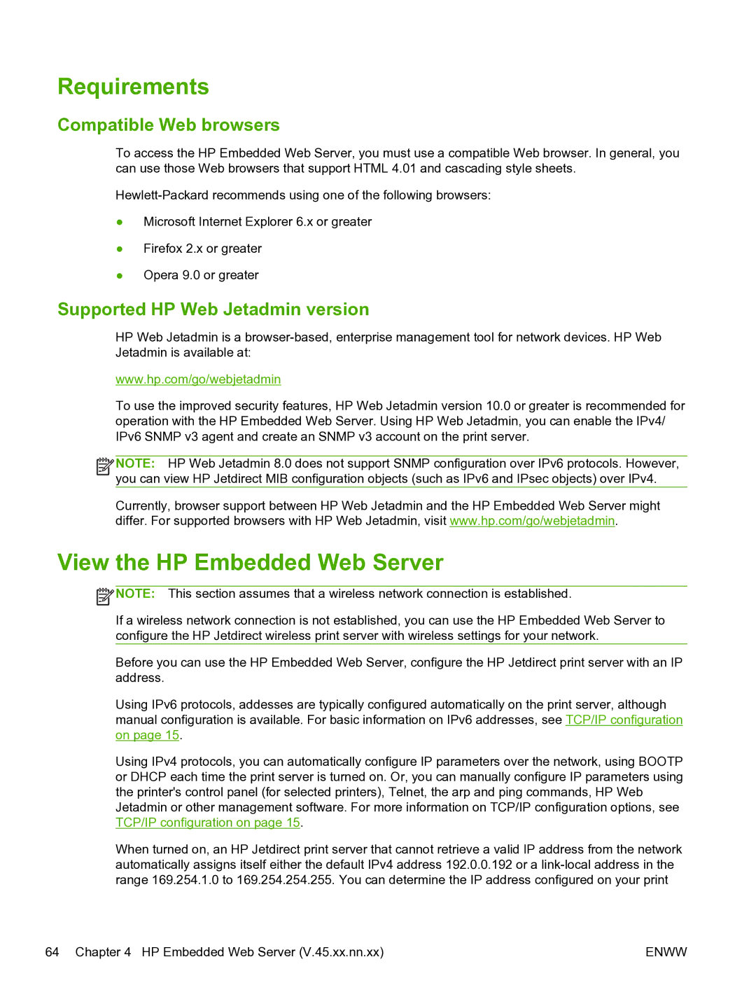 HP 640n Print Server manual Requirements, View the HP Embedded Web Server, Compatible Web browsers 