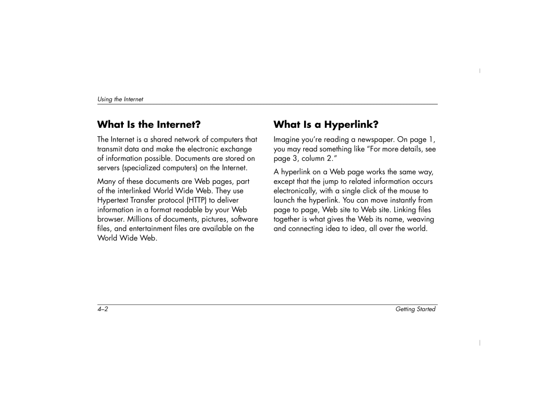 HP 6400NX, 6430NX, 6420NX, 6404US, 6401RSH, 6415CL, 6433US, 6435CL, 6450NX, 6485CL What Is the Internet?, What Is a Hyperlink? 