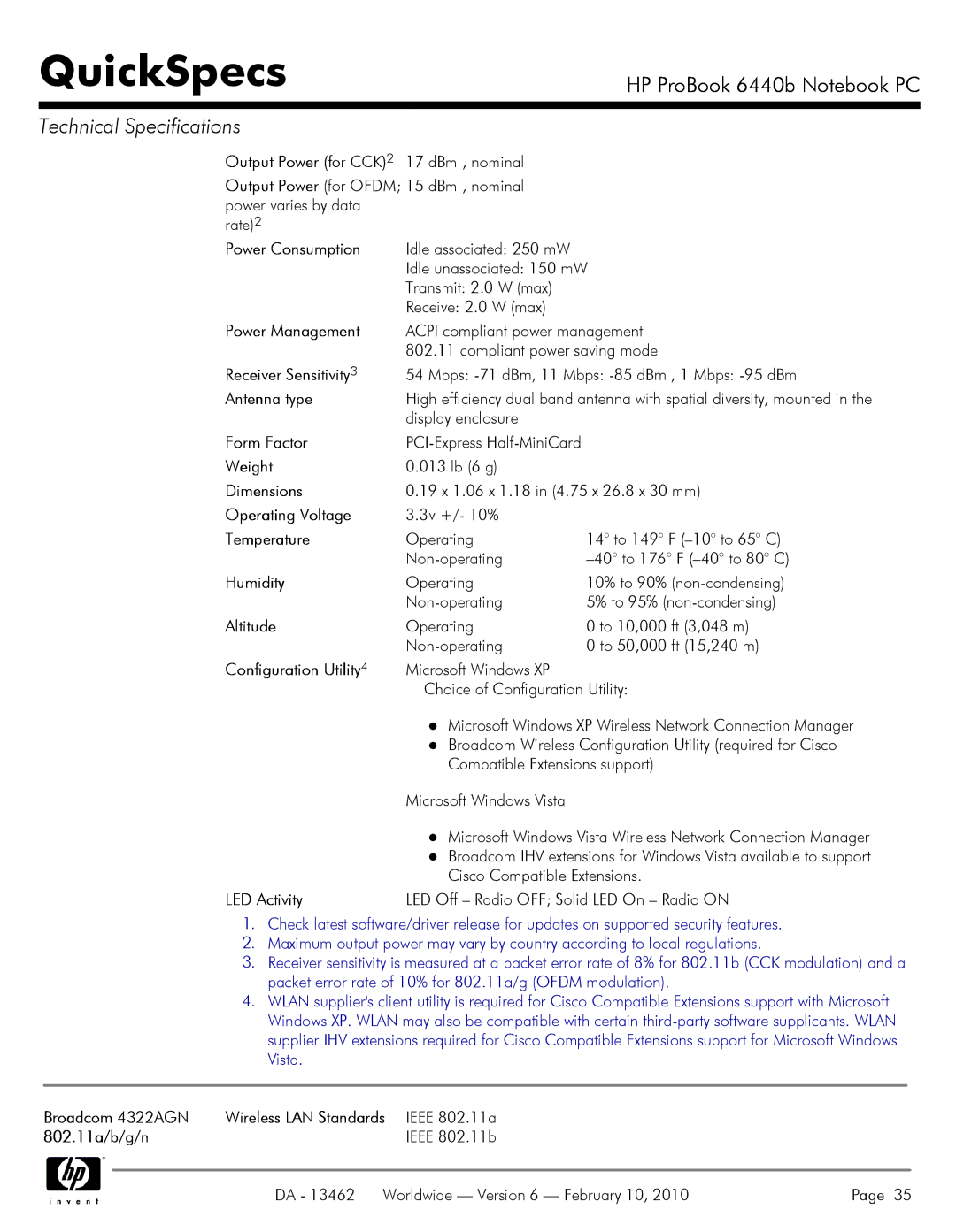 HP 6440B manual 802.11a/b/g/n Ieee 802.11b 