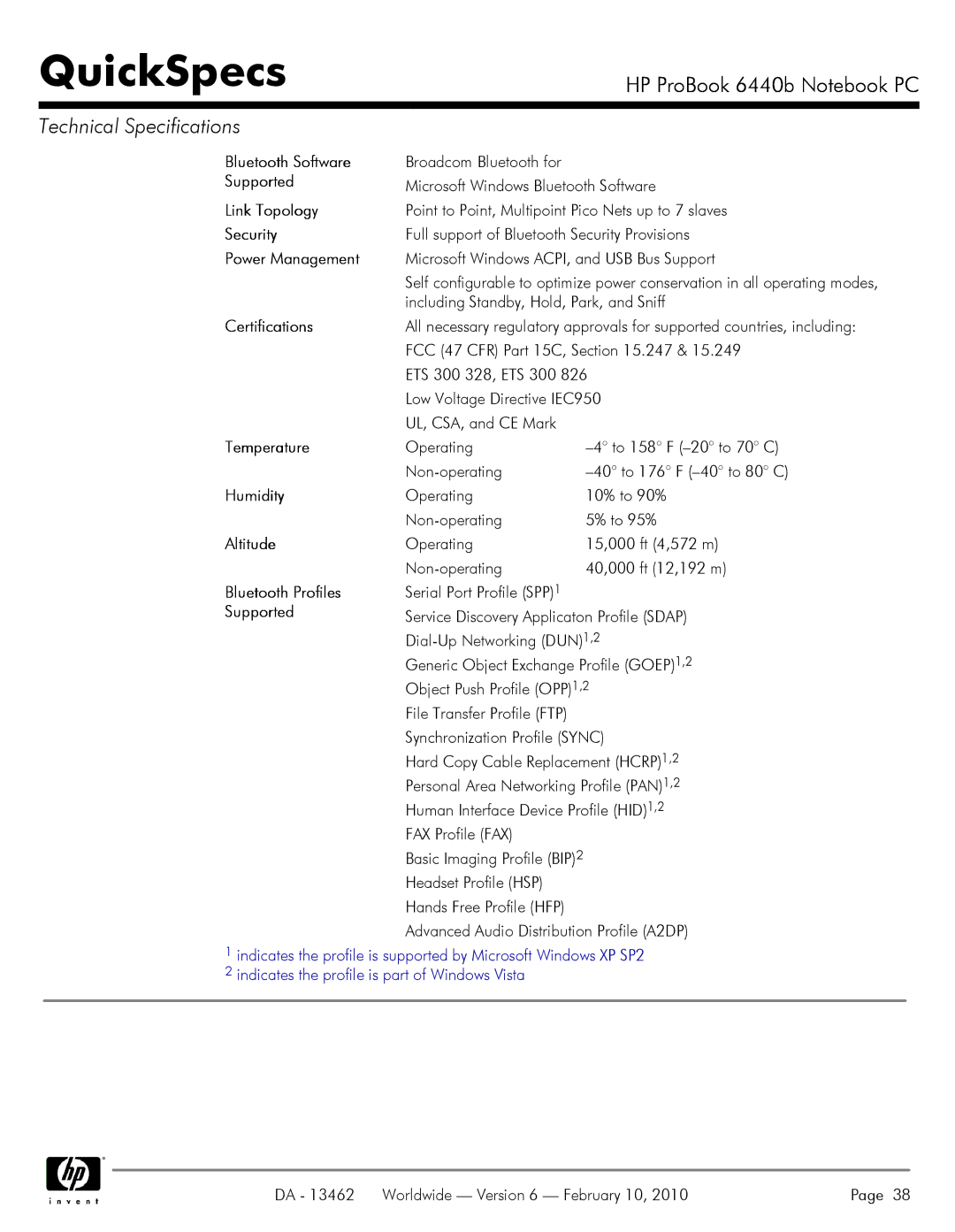 HP 6440B manual Bluetooth Software, Link Topology, Bluetooth Profiles 