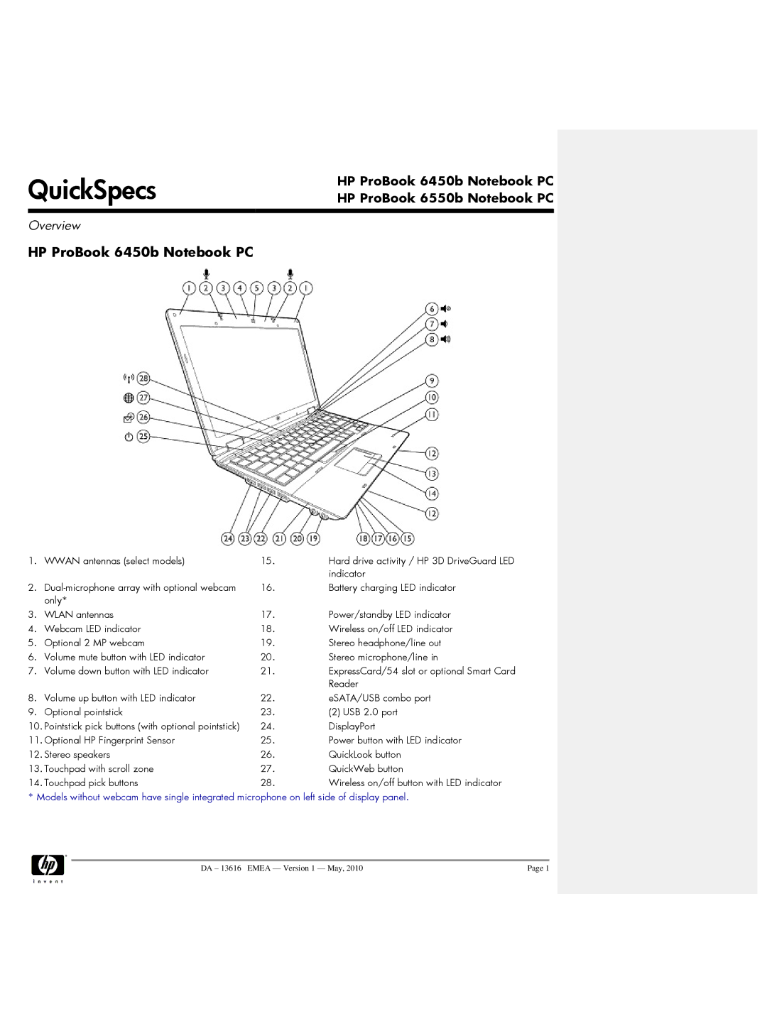 HP 6550b, 6450b manual QuickSpecs 