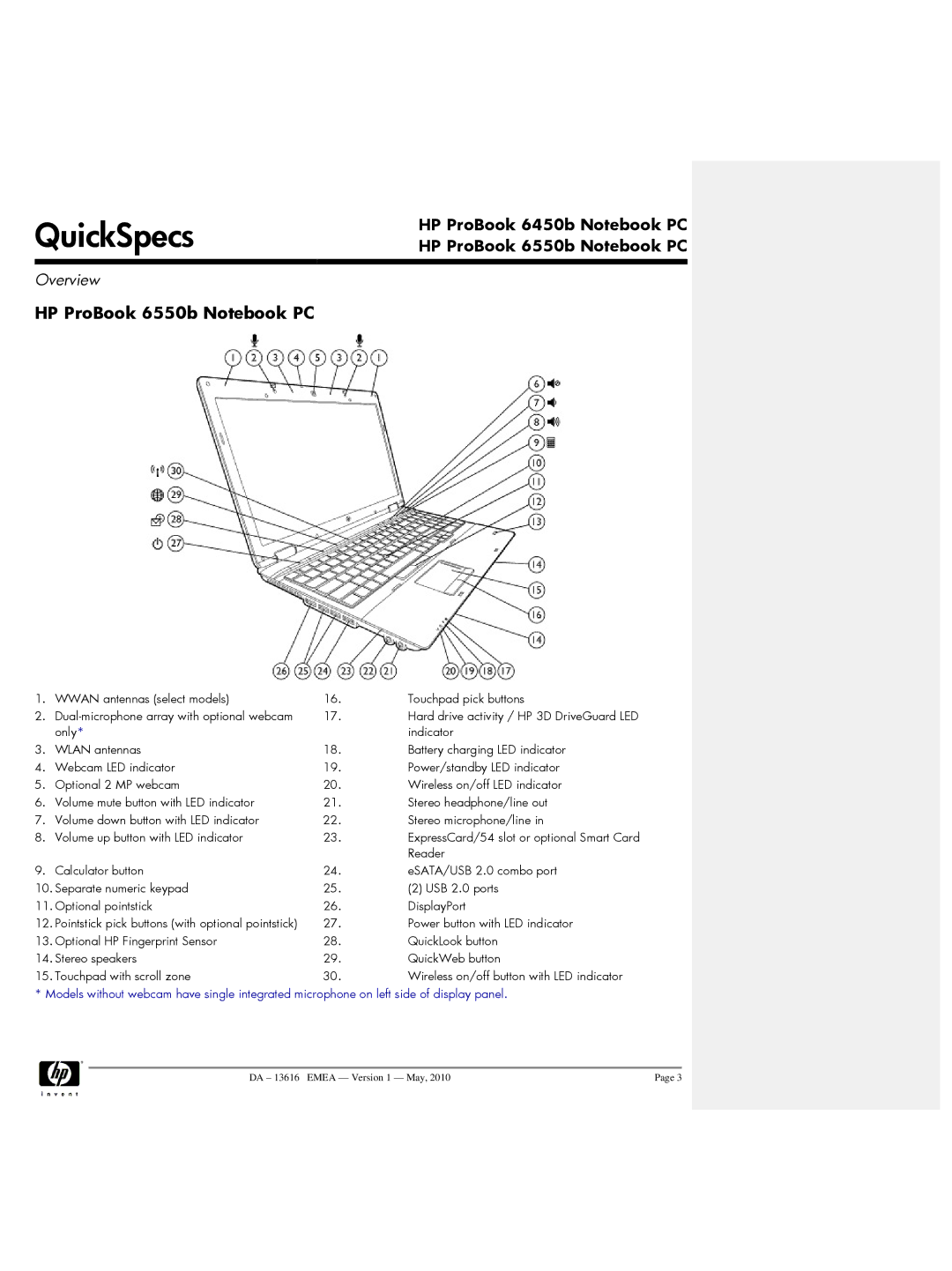 HP 6450b manual HP ProBook 6550b Notebook PC 