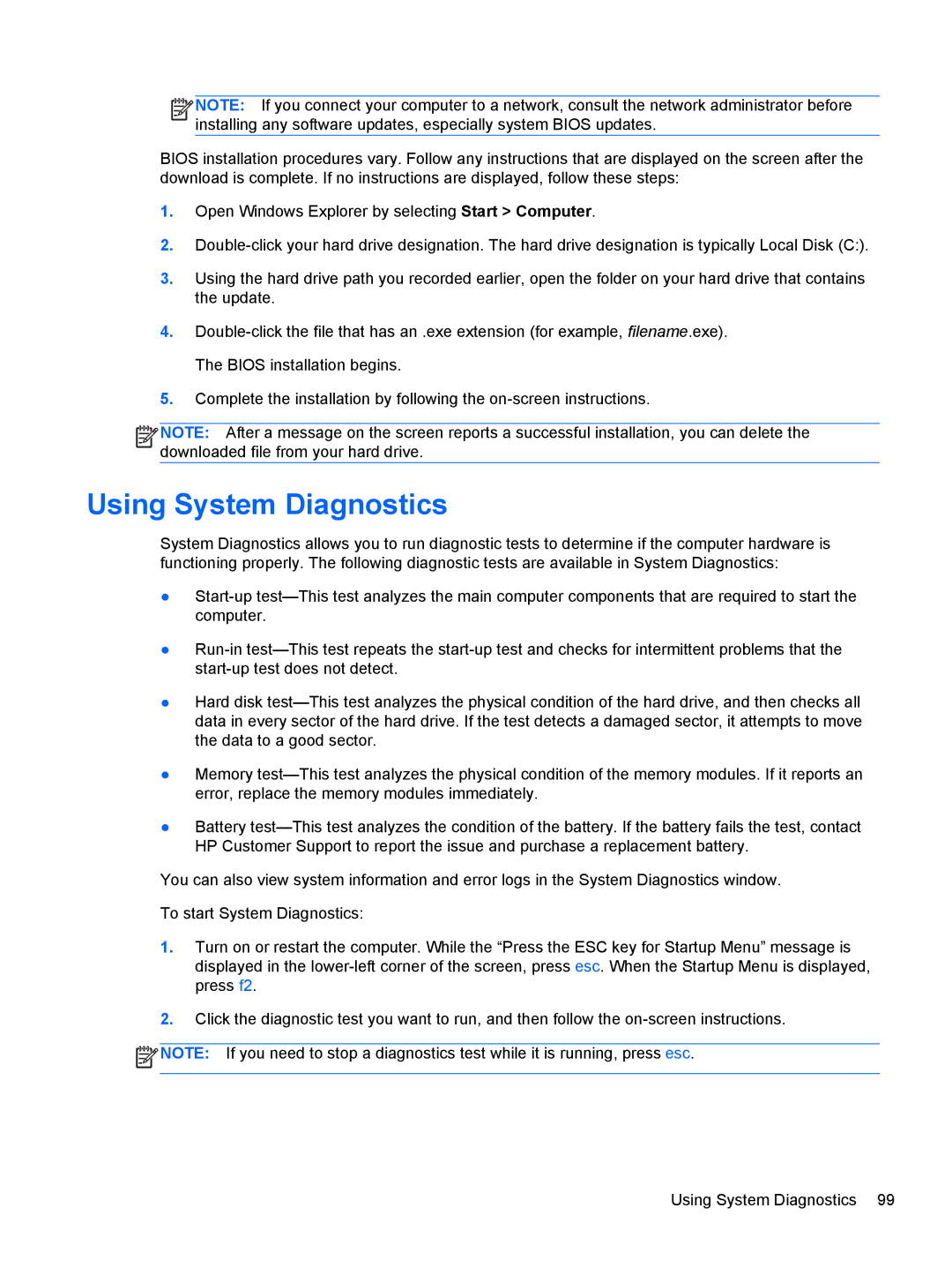 HP 6465B manual Using System Diagnostics 