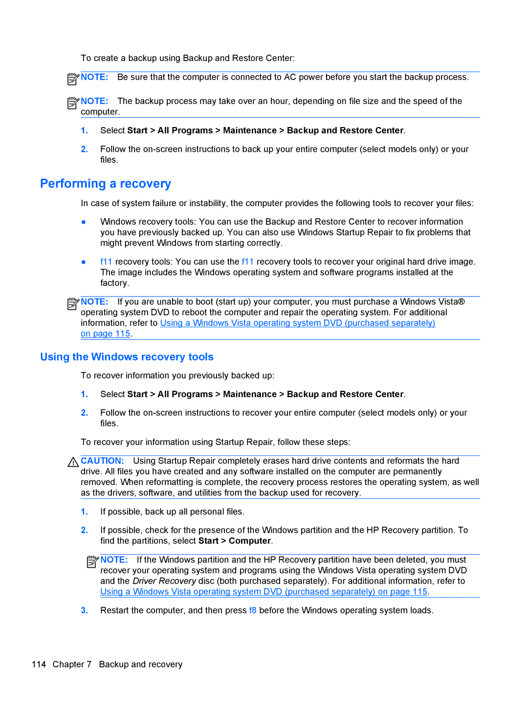 HP 6465B manual Performing a recovery 