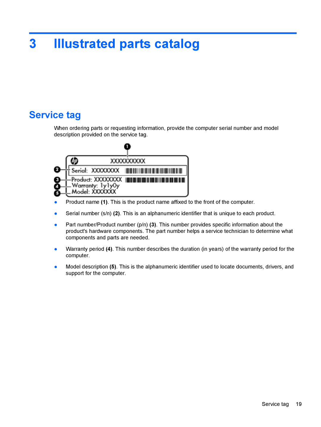 HP 6465B manual Illustrated parts catalog, Service tag 