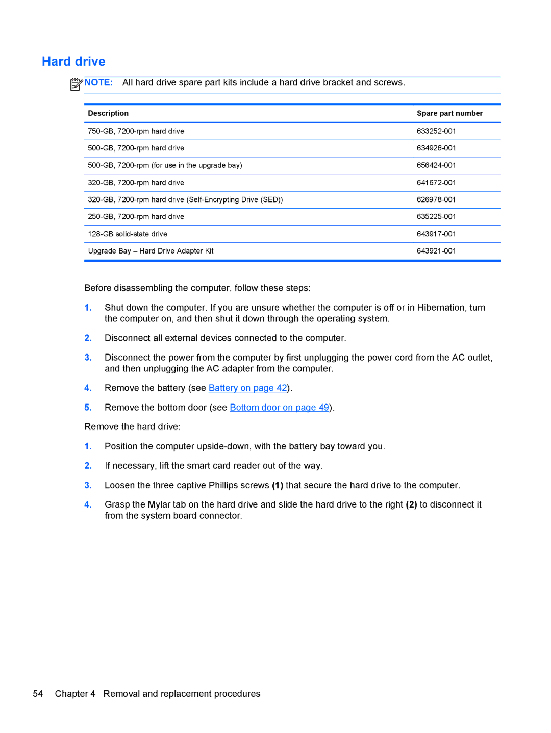 HP 6465B manual Hard drive 