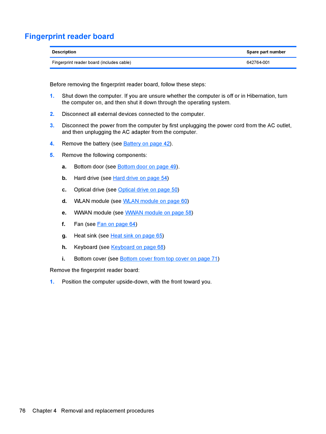 HP 6465B manual Fingerprint reader board 