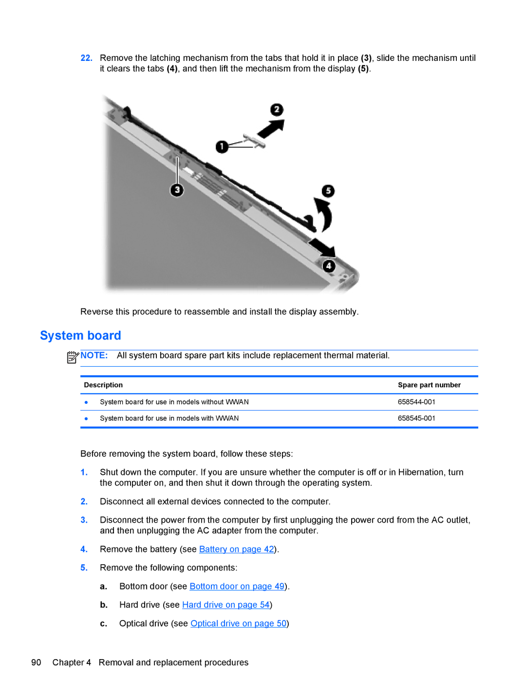 HP 6465B manual System board, Description Spare part number 