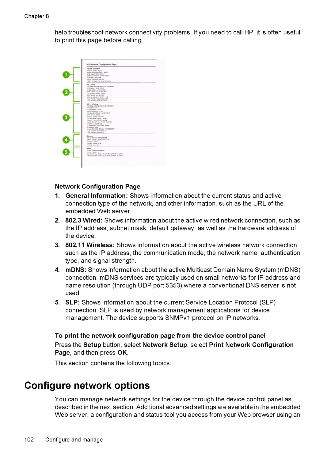 HP 6500 - E709n, 6500 - E709q, 6500 - E709a manual Configure network options, Network Configuration 