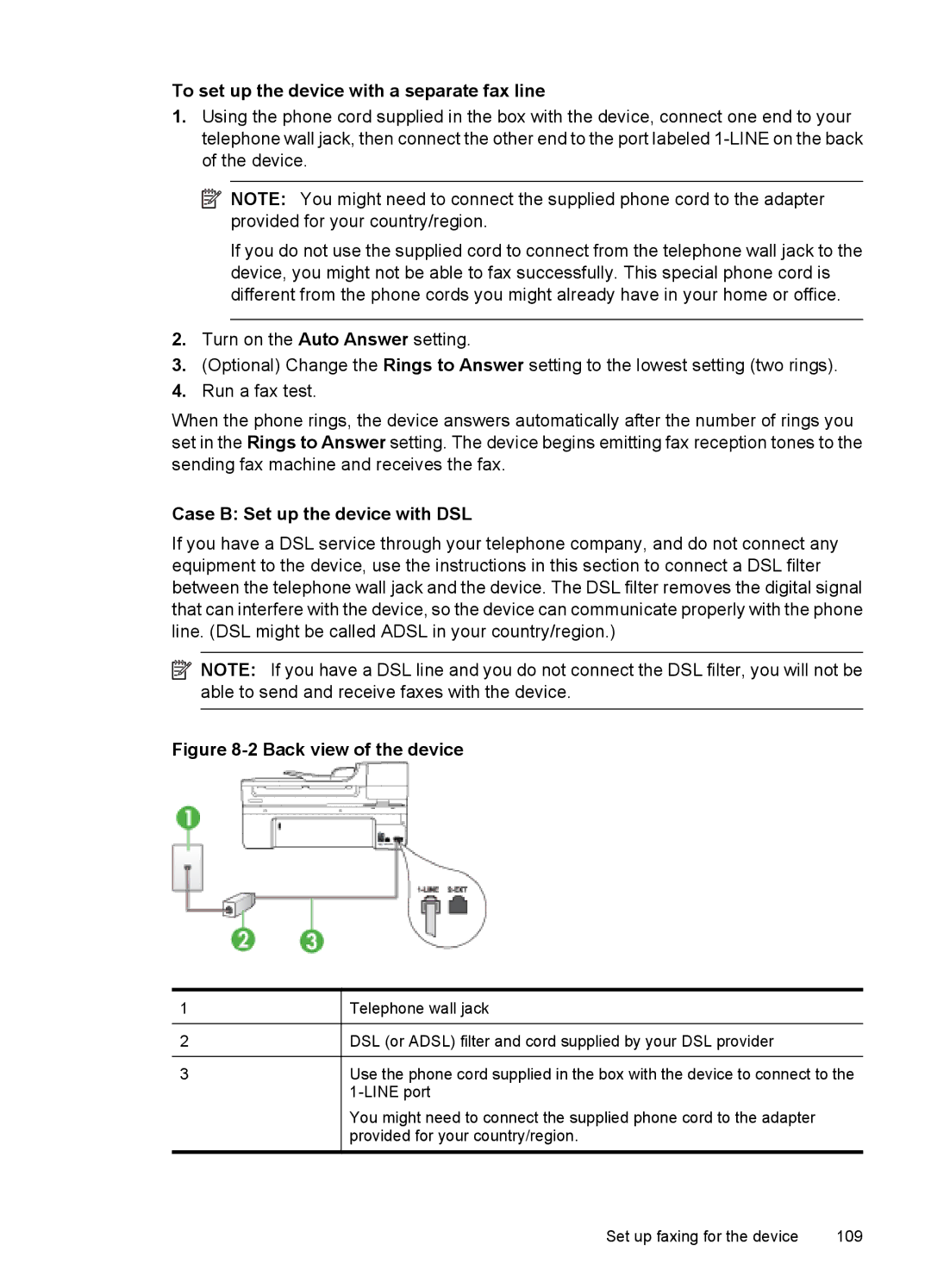 HP 6500 - E709a, 6500 - E709q manual To set up the device with a separate fax line, Case B Set up the device with DSL 