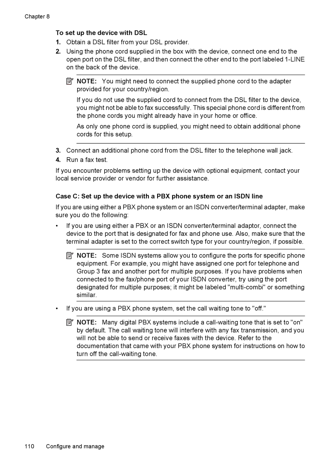 HP 6500 - E709q, 6500 - E709n, 6500 - E709a manual To set up the device with DSL 