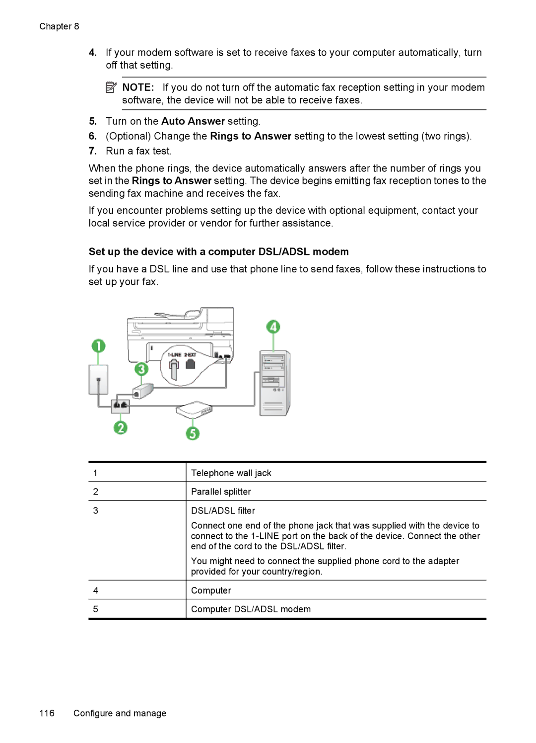 HP 6500 - E709q, 6500 - E709n, 6500 - E709a manual Set up the device with a computer DSL/ADSL modem 