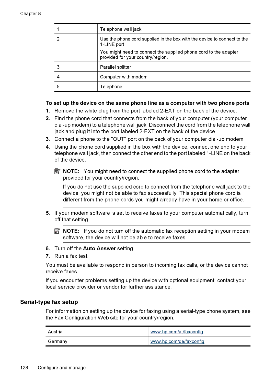 HP 6500 - E709q, 6500 - E709n, 6500 - E709a manual Serial-type fax setup 