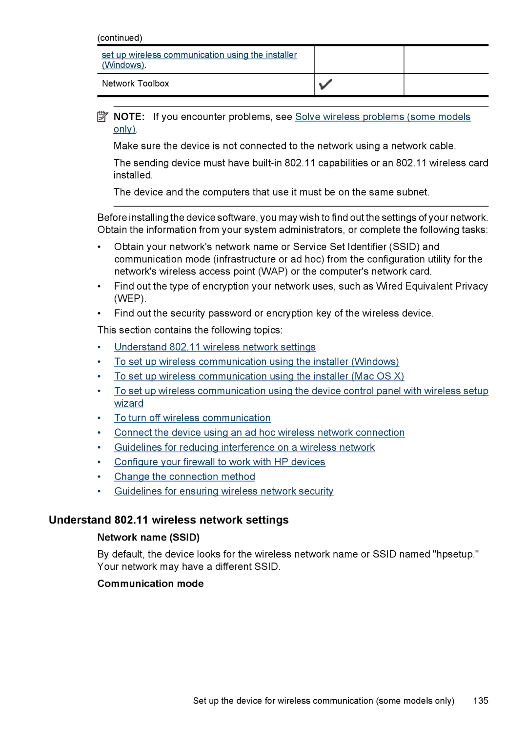 HP 6500 - E709n, 6500 - E709q manual Understand 802.11 wireless network settings, Network name Ssid, Communication mode 