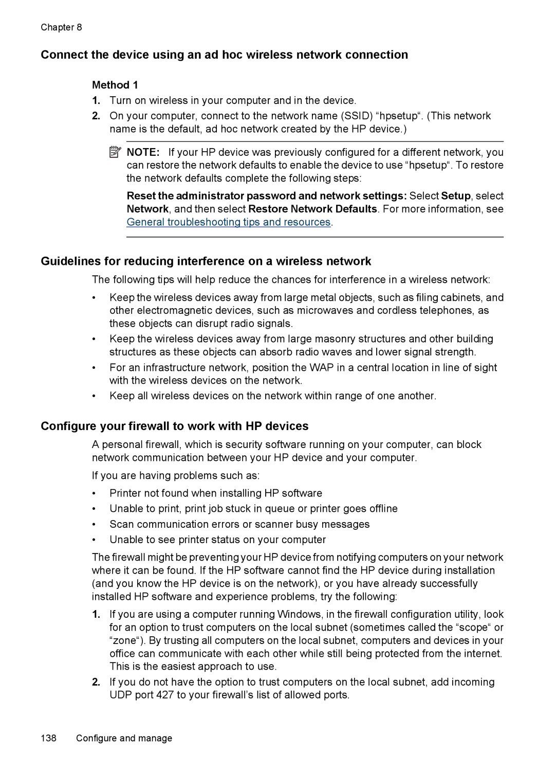 HP 6500 - E709n, 6500 - E709q, 6500 - E709a manual Guidelines for reducing interference on a wireless network, Method 